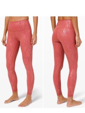 LULULEMON Wunder Under Tights In CRANBERRY pink foil size 6
